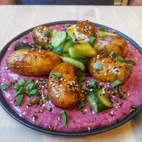Baked potato with beetroot and bean sauce, delicious! at Colibri in Vilnius