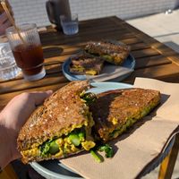 Broccolini toastie with cashew cheese at Colour dot coffee in Merewether