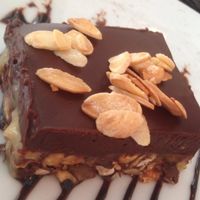 Vegan Marquise: with ganache and salted caramel cream.  at Hashachen Bistro in Tel Aviv