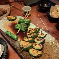 Green chilli and zucchini skewers at Tomelu in Seoul