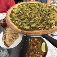 Green Machine Pizza and Chickpea and sesame dip with pitaa  at Bardō - Guelph in Guelph