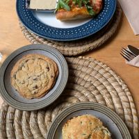 Scone, cookie and pizza at Folks Cafe in Edinburgh