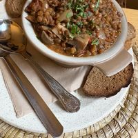 Lentil dhal with bread   at Folks Cafe in Edinburgh