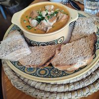 Tomato, basil, and black lentil   at Folks Cafe in Edinburgh