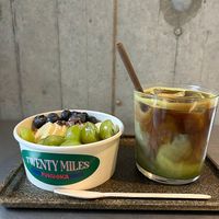 Acai bowl and matcha espresso at Twenty Miles in Fukuoka