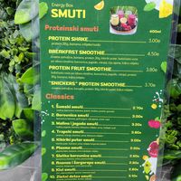 Menu at Energy Box in Cetinje