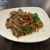 Drunken noodle no egg no fish sauce ! Spicy   at Thai Rak Thai  in Scranton