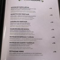 Vegetarian menu  at Nina Del Valle in Ollantaytambo