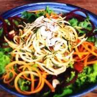 Mysore Dosa and raw zucchini pasta at Samadi Kitchen Lab in Canggu