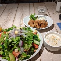 Salad,soup and  fried soy meat. at AIN SOPH.Soar in Tokyo