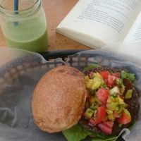 Black Beans Quinoa Pineapple Burger  at Roots Wraps and Smoothies in San Ignacio