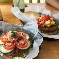 burgers! at Roots Wraps and Smoothies in San Ignacio