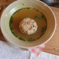 Vegan soup with Tiroler bacon dumpling at Traditionsgasthof Weissbacher in Wildschonau