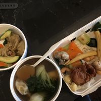 Wonton soup and faux chicken n veg.  Excellent!! at Happy Veggie House in Calgary