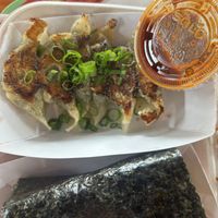 Shiitake and mustard greens gyoza  at DOZO Food Truck in Eugene