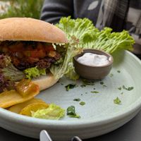 Mushroom bifteki Burger at Vegabar Restaurant in Sulzbach