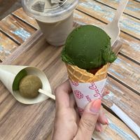 8% matcha gelato, hojicha latte, daifuku  at Sumekamicha in Kyoto