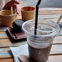 Hojicha ice latte at Sumekamicha in Kyoto