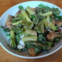 Panzanella (bread crumbs with grilled asparagus, green peas, spring onions on lime dressing) at Café Irma  in Zurich