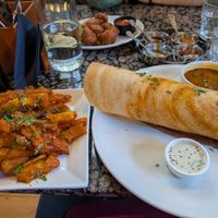 Garlic chips and masala dosa at Sarthi in Bath