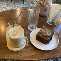Chai latte and banana bread   at Frankly My Dear in Crete