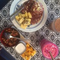 Pancake stack, granola and smoothies. at DAO of Life in Sihanoukville