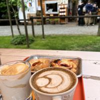 Vegan danishes, caramel affogato, an amazing green tea lattee  at Sea Monkey Coffee Co - Coffee Cart  in Gibsons