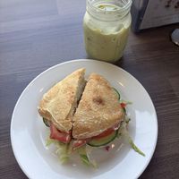 Large matcha with oat milk + The Hermit sandwich   at Community Cup Coffee  in Eugene