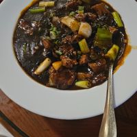 veganised black bean sauce dish at Red Ruby Asian Restaurant in Ayia Napa