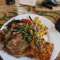 Scrambled egg, Lasagna, cabbage steak and veggie at Nym Kitchen in Moscow