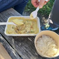 Yellow lemongrass coconut curry with kumera, potato, veg and tofu (GF). Served with rice or roti.  at Rock Yard Food Truck in Wellington