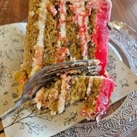 Strawberry and pistachio cake at Tin Roof Cafe and Bakery in Woodham Mortimer