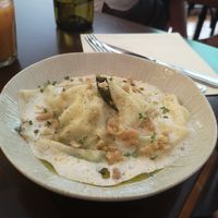 Open ravioli with aubergine, tomato sauce and sage at Mauvaise Herbe in Marseille