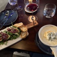 Grandmother’s Beets to Share  and Roasted Red Pepper Soup of the Dayy  at La Cave in Pasadena