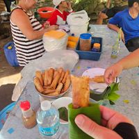 Turon (fried banana in a spring roll wrapper coated with sugar), PHP 15 / piece at Agila Base Food Stall in Los Banos