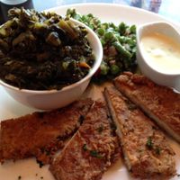 Seaweed wrapped soy fish with collards and raw green beans at ELife in Washington