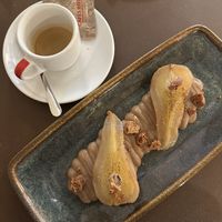 Warm Pear with Nougat Cream and Espressoo  at PÖTSTOT in Barcelona