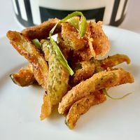 Crispy pickle fries  at Chamo in Dubai