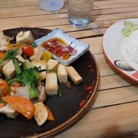 Stir fried vegetables with tofu. at Fin Fin Food in Hua Hin