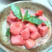 Watermelon and tomato at Caravane Cafe in Bergerac