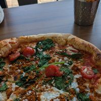 Vegan chorizo and spinach pizza at Fizz and Flour in Cardiff