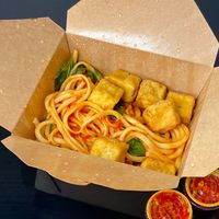 pasta pomodoro + crispy tofu + Calabrian chili - ricotta (takeout) at Due' Cucina  in Seattle