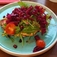 Sweet chilli houmous & pickled cabbage sourdough at GRAN T's  in Manchester