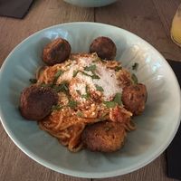 Spaghetti and meatballs  at Le Petit Blangy by Mezzaluna in Saint-laurent-blangy
