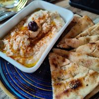 Hummus and flat bread at Souvlike in Cheddar