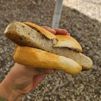 Vegane Bratwurst im Brötchen at Biergarten Altes Schloss zu Hohenbaden Baden-Baden in Baden-baden