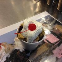 vegan hot fudge sundae with chocolate chip cookie bits, whipped topping and cherry! at Babes Ice Cream in Milwaukee