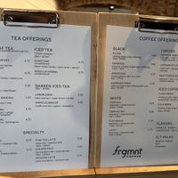 Beverage menu as of 4/16/25  at Frgmnt Coffee  in Minneapolis
