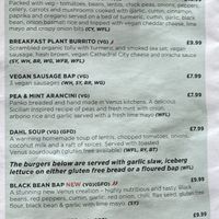 Plant based section of the menu (March 2025)  at The Venus Cafe - Broadsands in Paignton
