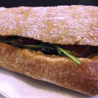 Vegan sandwich - Hummus,grilled vegetables & rucola  at Green Deli Cafe - A. Stambolyiski in Sofia